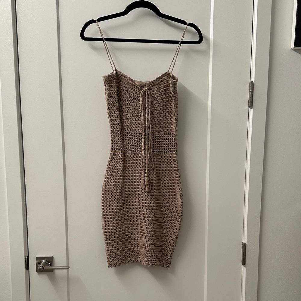 JLUXLABEL Tan Crochet Mini Dress